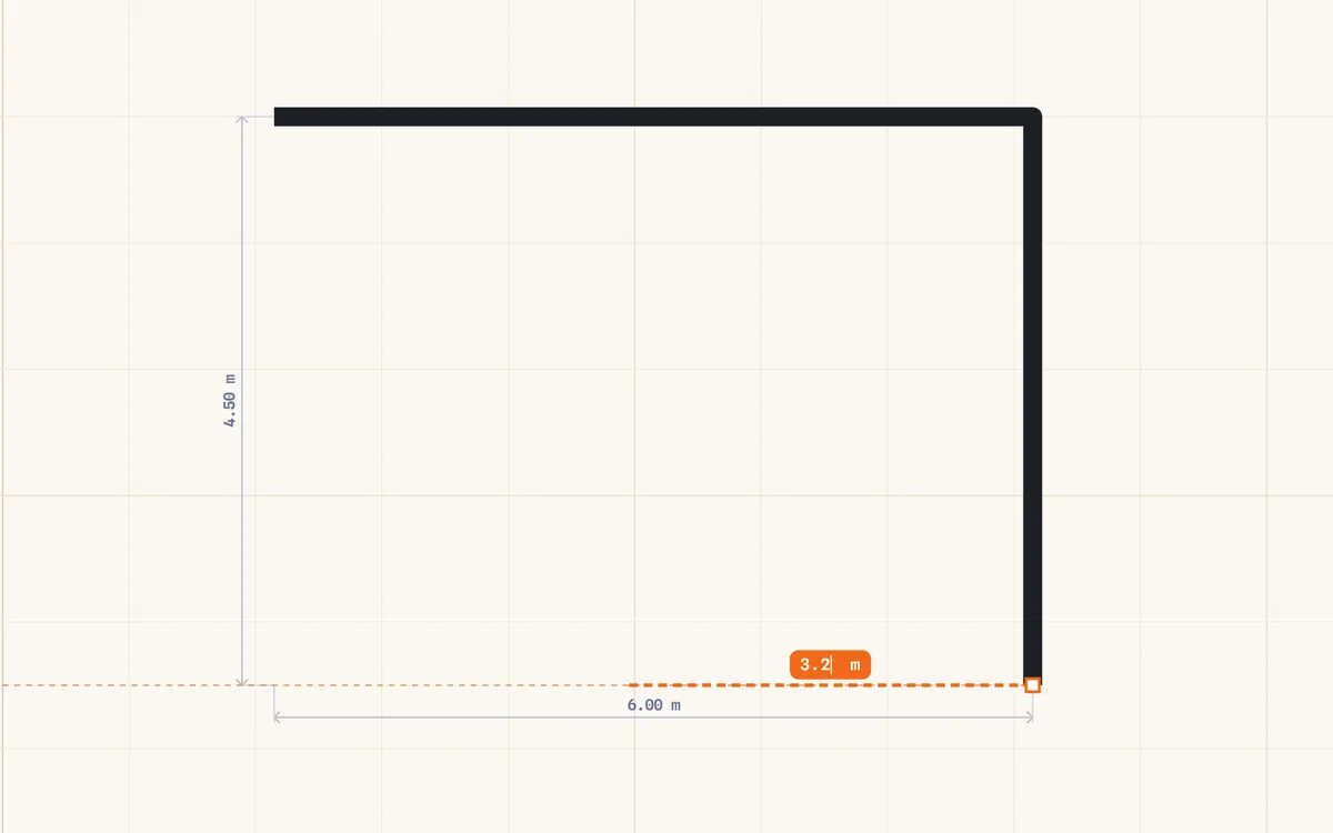 A wall being drawn while its length is typed