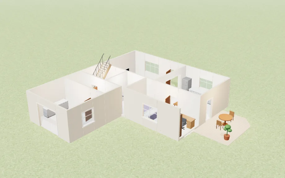 The same house with the roof off, showing furnished rooms from above